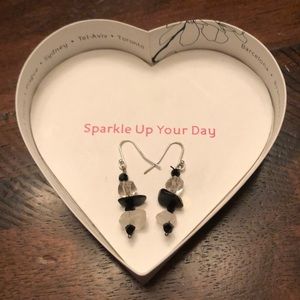 NEW Black & White Gem Stone Earrings